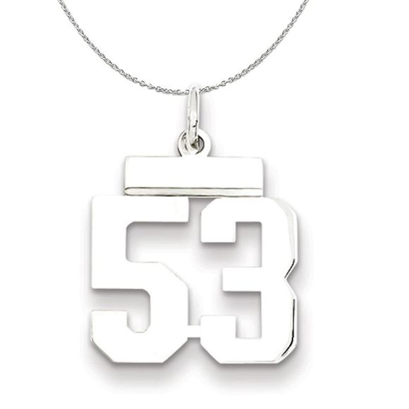 Silver, Athletic Collection, Small Polished Number 53 Necklace - 16 In - Picture 1 of 7